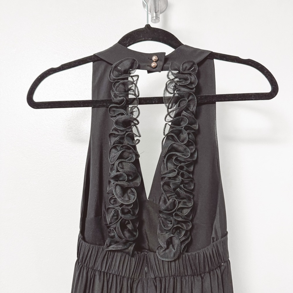 Amanda Uprichard Ruffle Strap Back V‎ Neck Silk Black Mini Dress Small - Picture 4 of 8